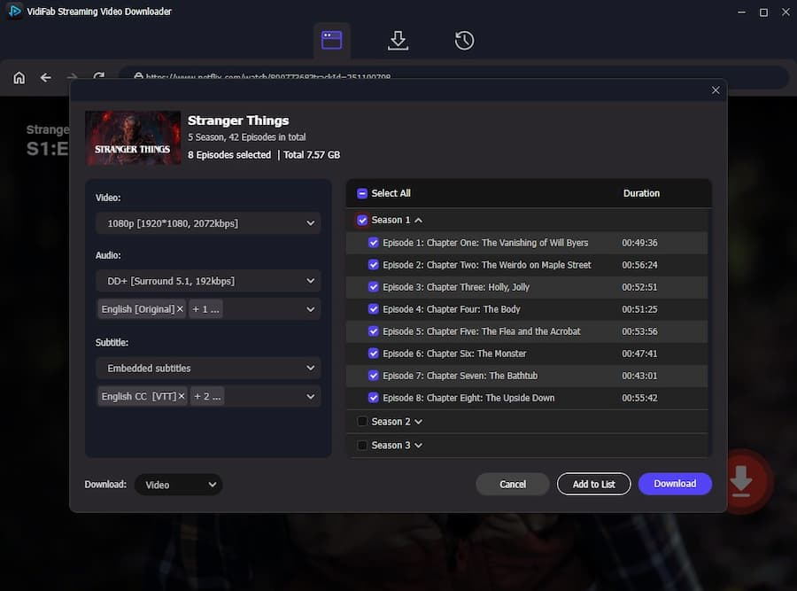 set netflix episodes download settings in vidifab