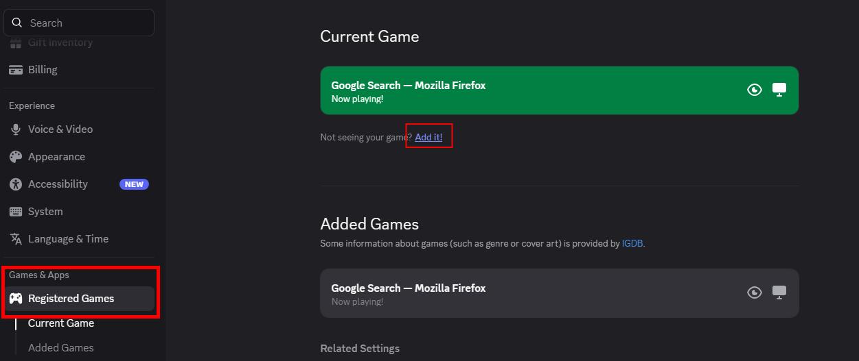 add browser as a registered game on discord
