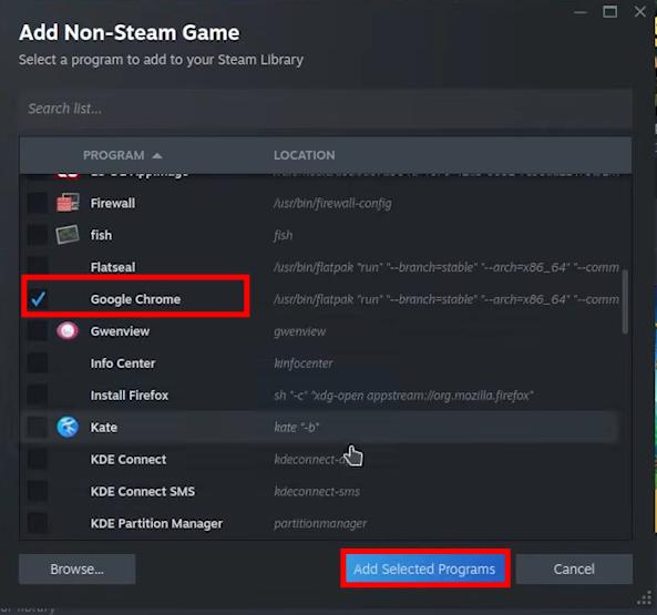 add google chrome as non steam game