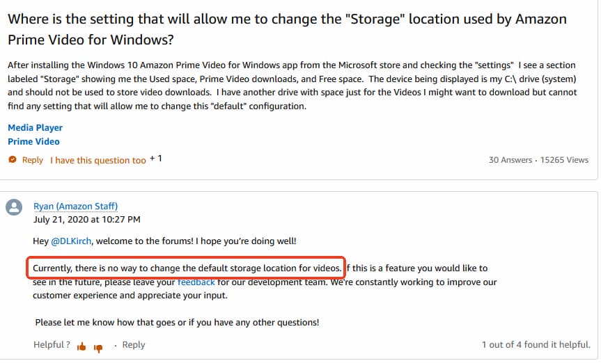 amazon forum discussion about change prime video location