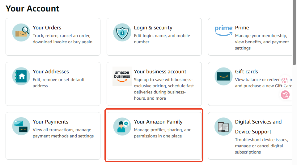 Click the Add icon to invite another adult in Amazon Household