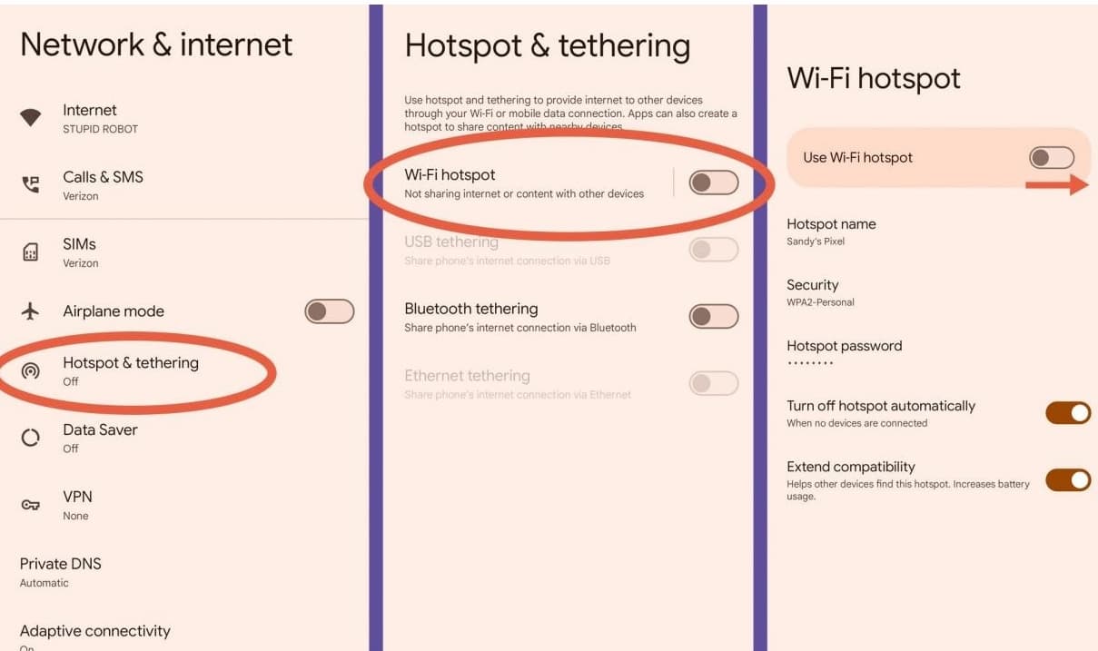 Android hotspot and tethering settings