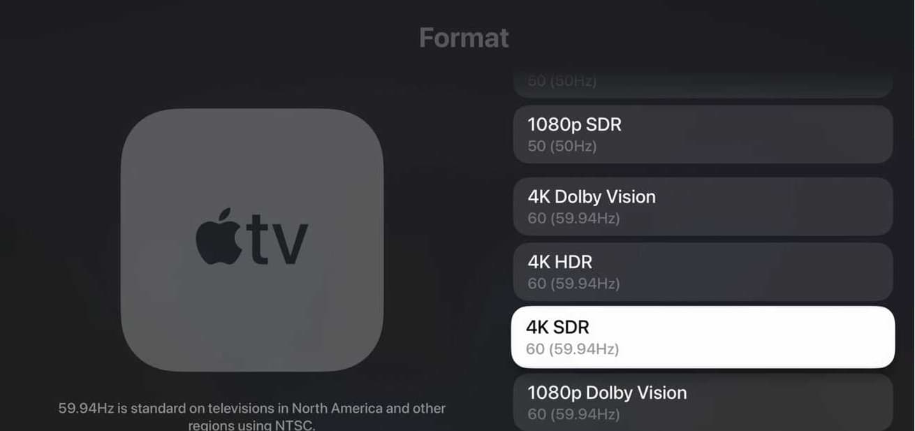 Apple TV 4K video format settings
