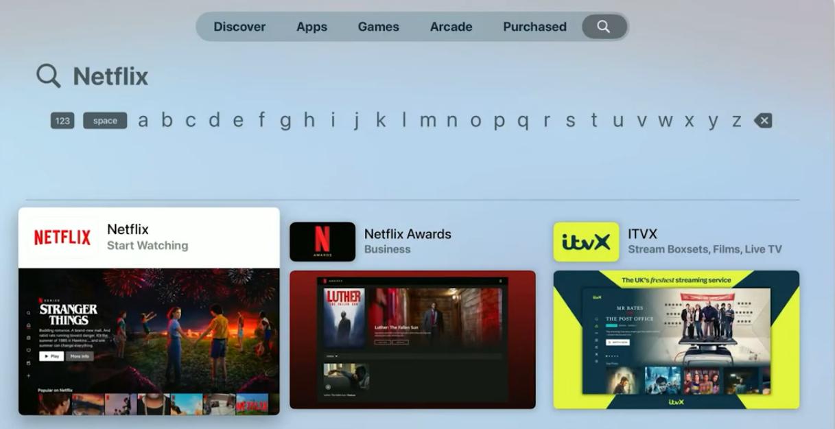 search for Netflix in Apple TV App Store