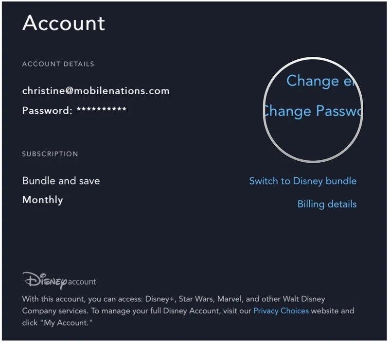 change disneyplus password
