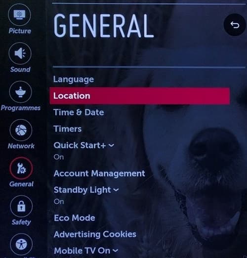 change location on lg tv