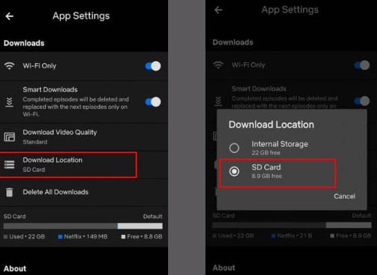 change netflix downloads to sd card