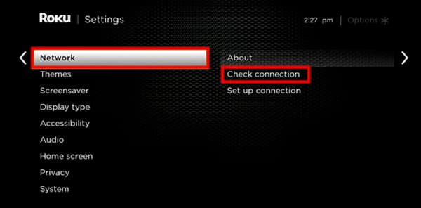 check roku network connection
