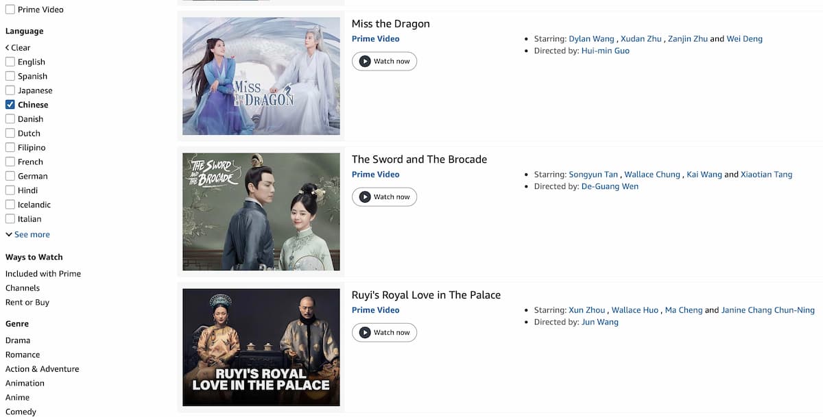 chinese titles on amazon prime video