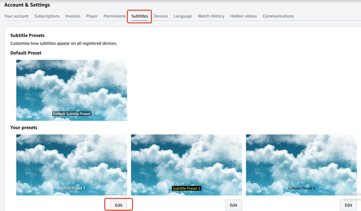 choose subtitles preset on amazon