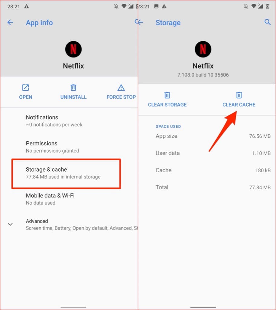 clear netflix cache android