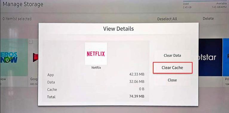 clear netflix cache on tv