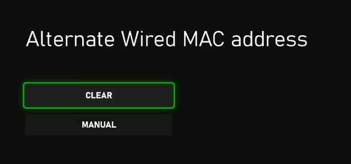 clear wired mac address on xbox