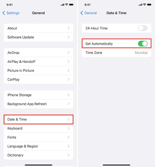date and time set automatically