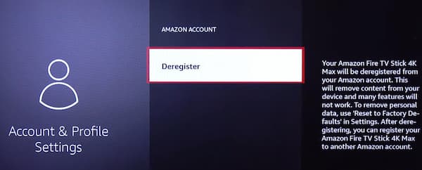 deregister amazon account on fire tv