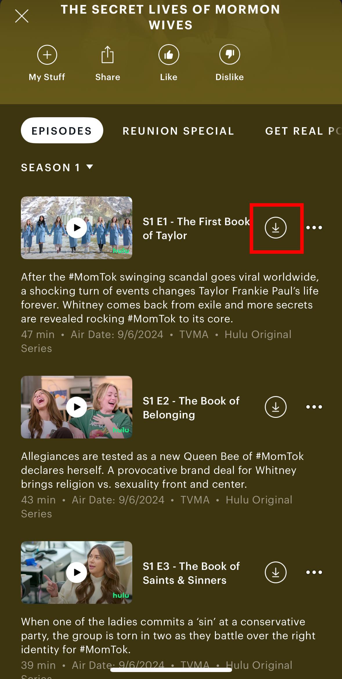 download an episode on hulu