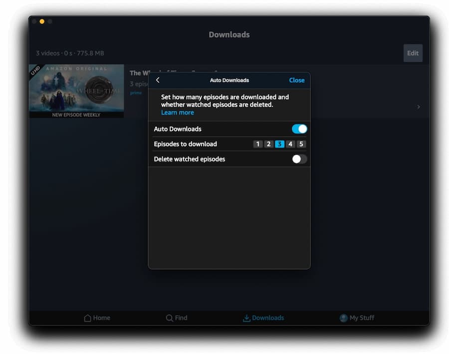enable auto download on prime video on mac