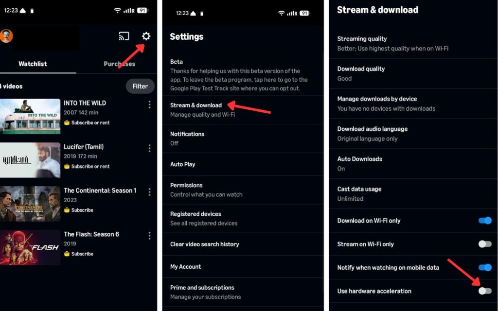 enable hardware acceleration on android prime video