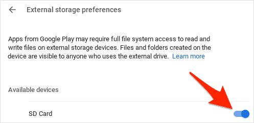 enable sd card storage on chromebook