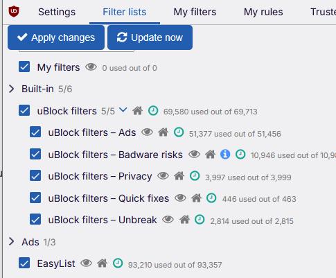 enable ublock origin filters