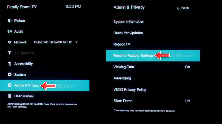 factory reset vizio tv