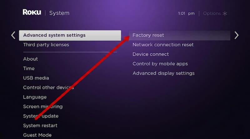 factory reset your roku