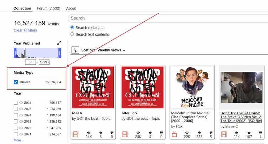 filter out movies in internet archive