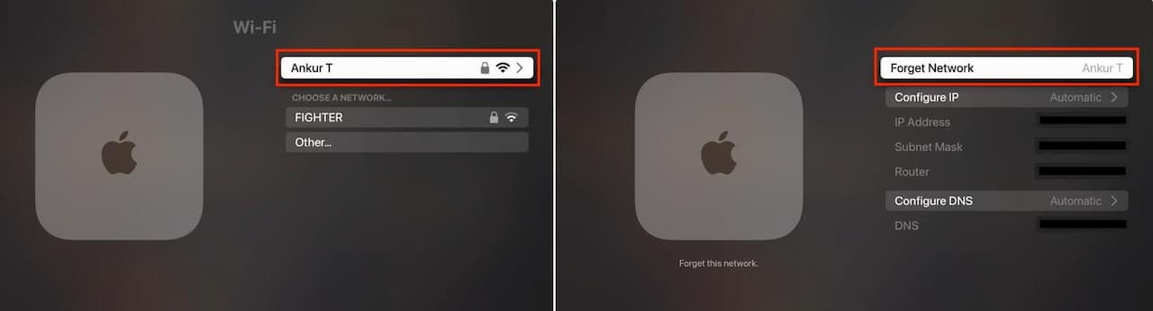 forget network on apple tv