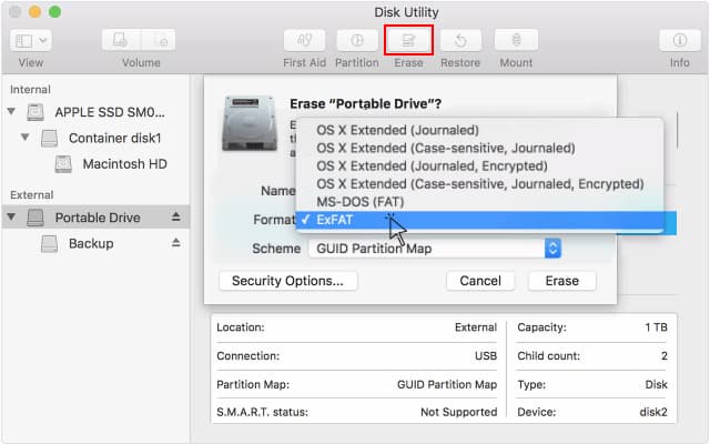 format usb to exfat on mac