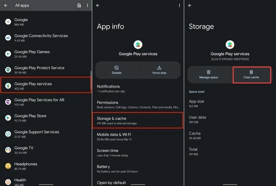 clear google play services cache
