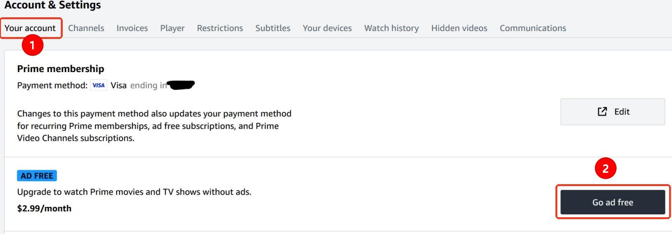how to go ad free on prime video