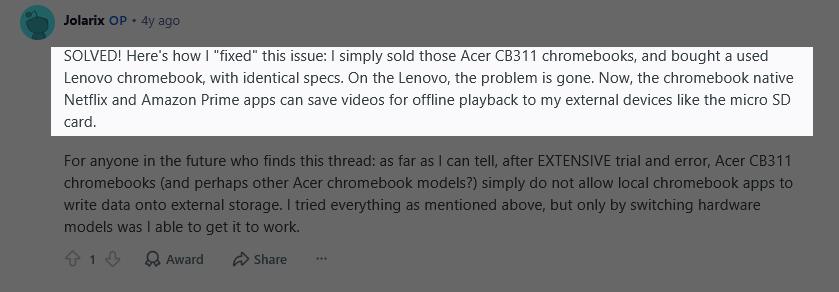 incompatible chromebook for prime video to sd card