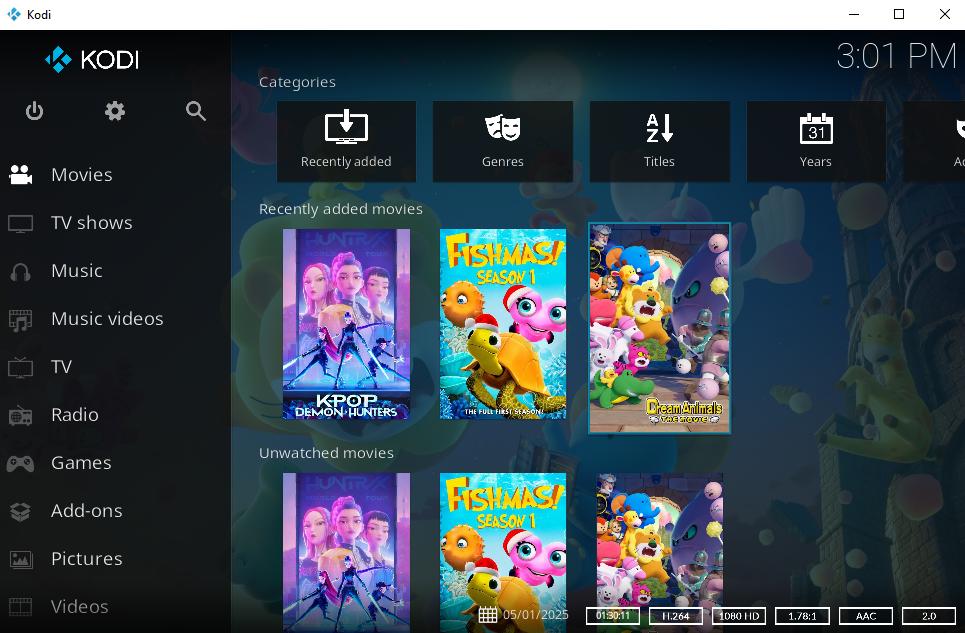 Kodi videos library