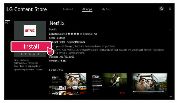 Netflix app in LG Content Store