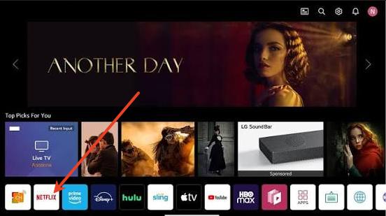 Netflix app in LG TV home screen launcher bar