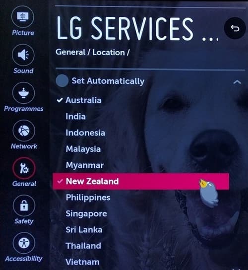LG TV location settings change country