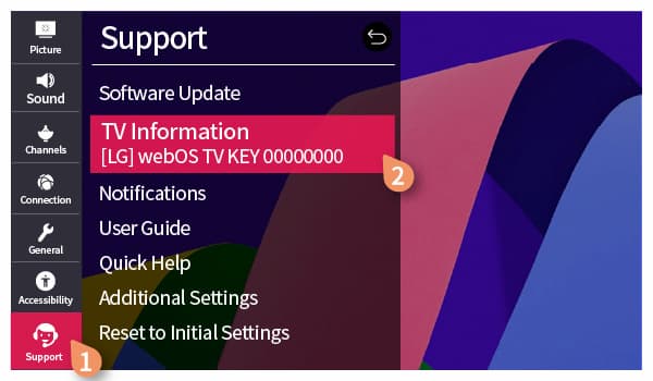 LG webOS TV information in settings