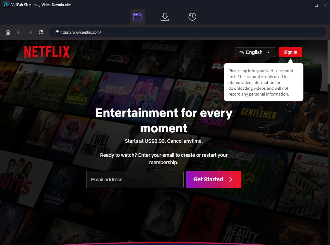 log in your netflix account in vidifab