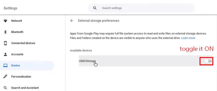 make external hard drive available on chromebook