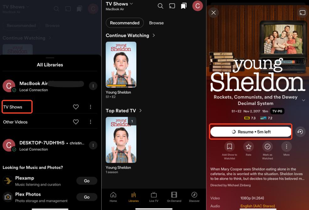 mobile plex playing the added netflix title