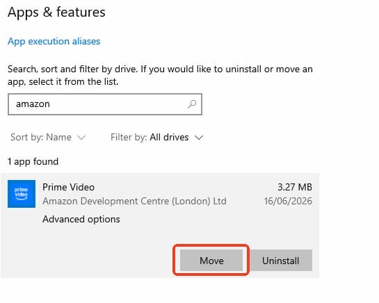 move amazon prime video on windows
