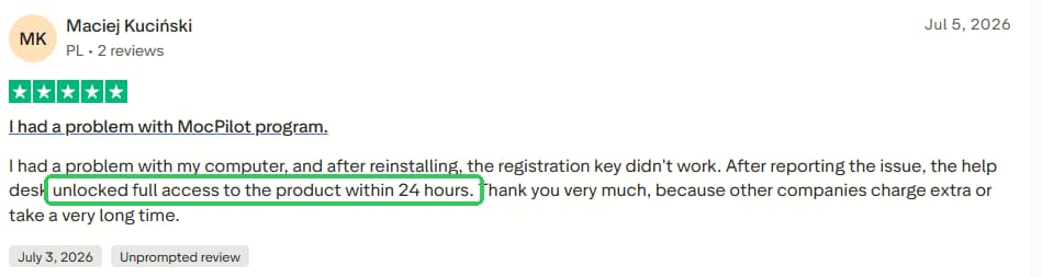 movpilot user thanked its responsive support
