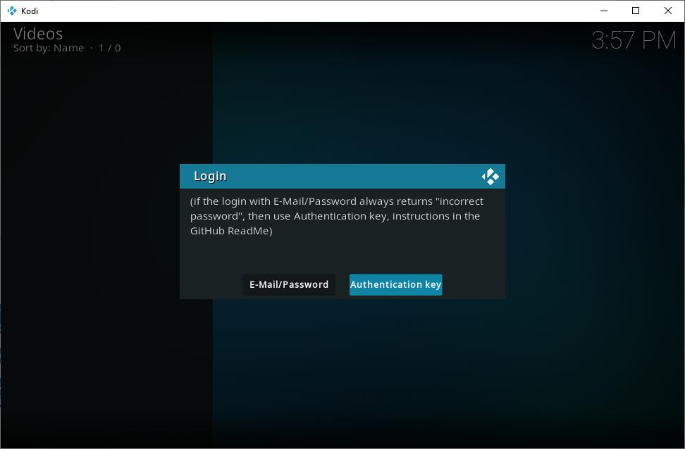 Select auth key login on Netflix Kodi addon