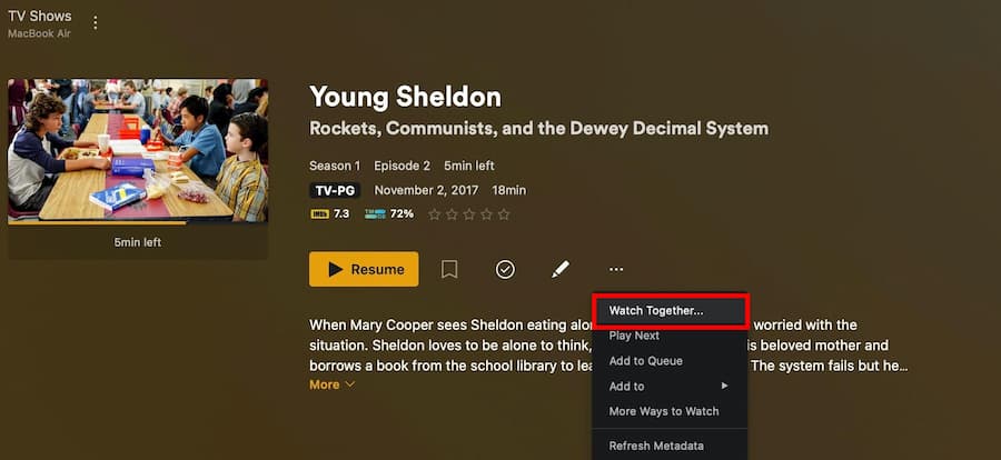 Plex Watch Together feature