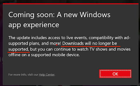 netflix windows app update notice