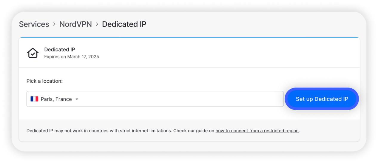 NordVPN Dedicated IP setup with country selector