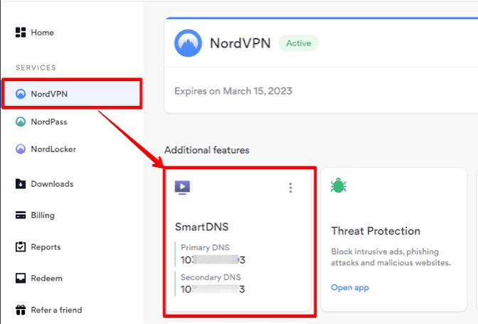 NordVPN SmartDNS account dashboard