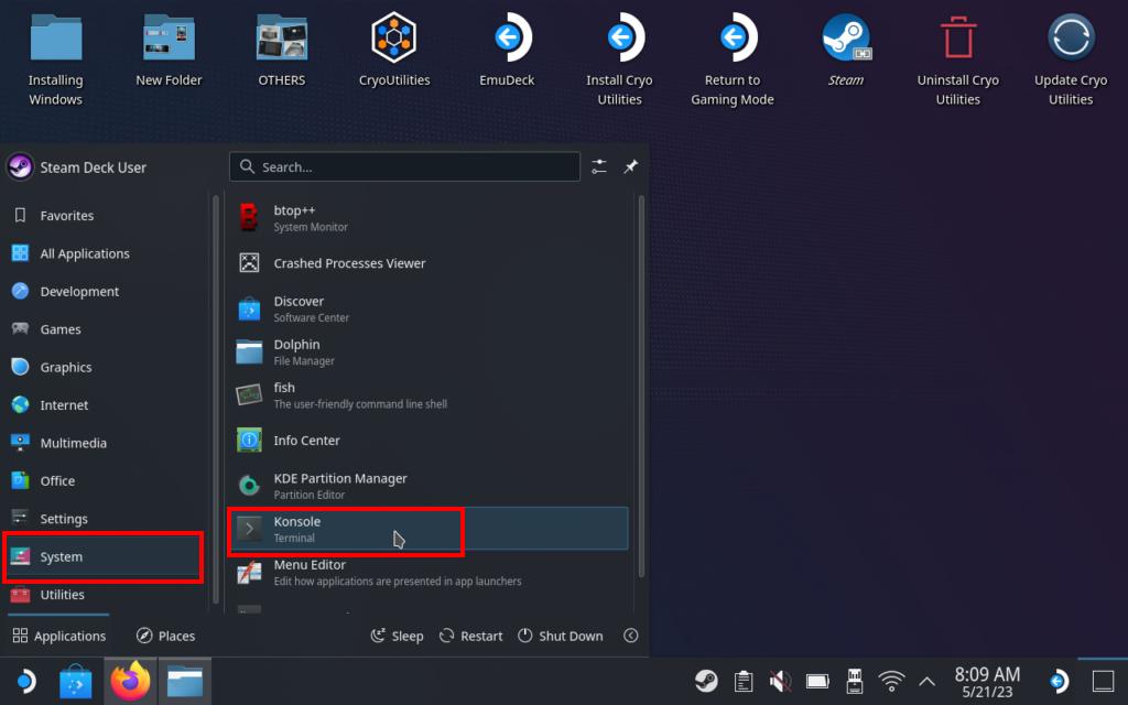 open konsole on steam deck