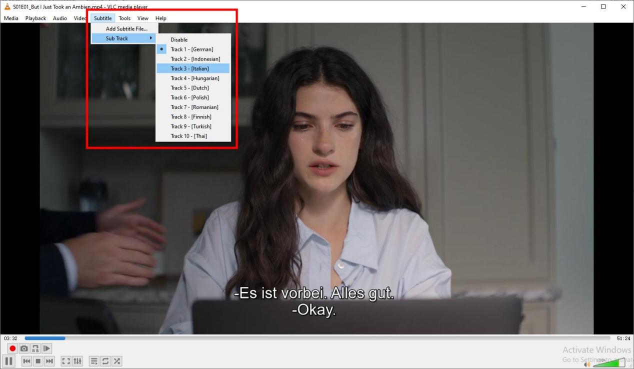 play downloaded prime video with subtitles options