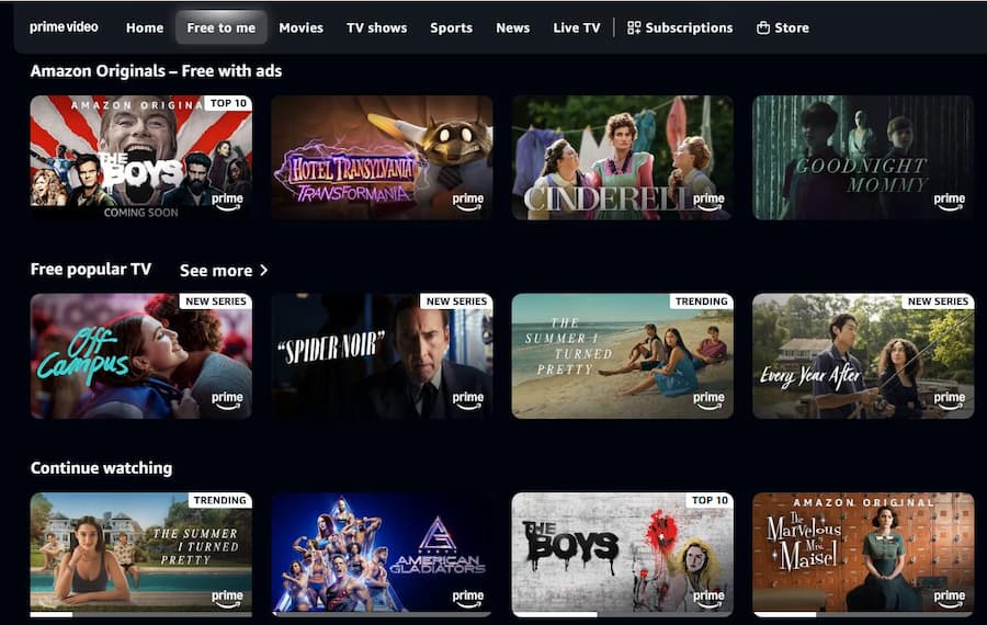 prime video freevee section